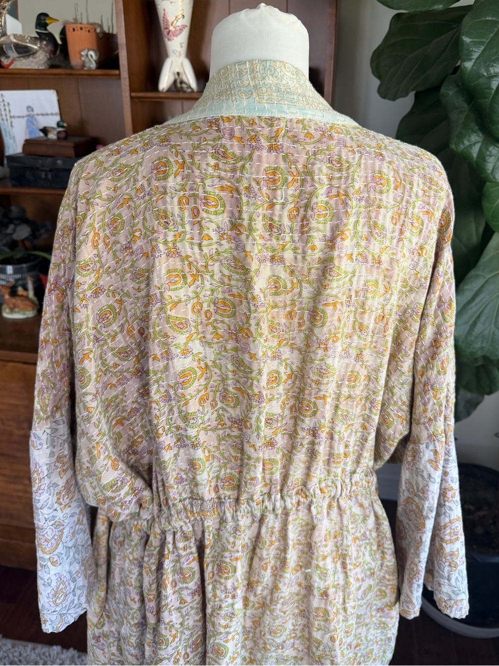 Kantha Bae Dreamweaver Vintage Cotton Sari Pastel Cinch Kimono OS - Picture 9 of 16